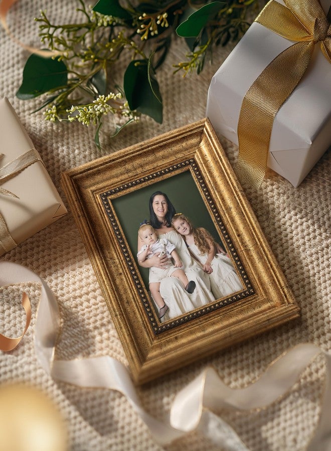 Sonefreiy إطار صور سونفري 5x7 ذهبي عتيق، إطارات صور جدارية، إطار صور ريترو 5x7 للعرض على الطاولة، هدية عيد الميلاد للعائلة (الأم، الأب، الجدة، الأصدقاء)، خرز ذهبي بني - Image 4